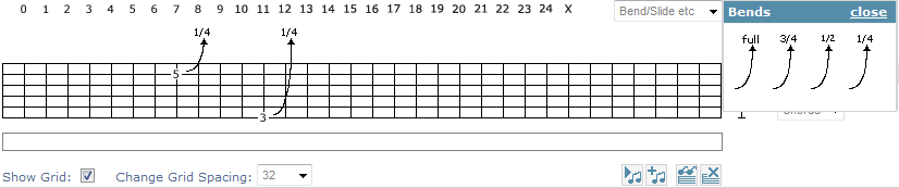 Tablature Grid Showing 2 Bends Dropped On The Grid
