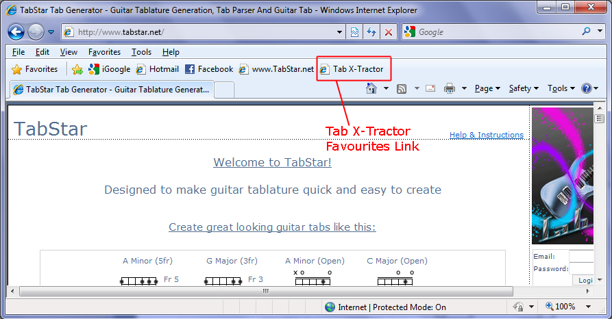 Tab X-Tractor As Favourites Link In The Browser